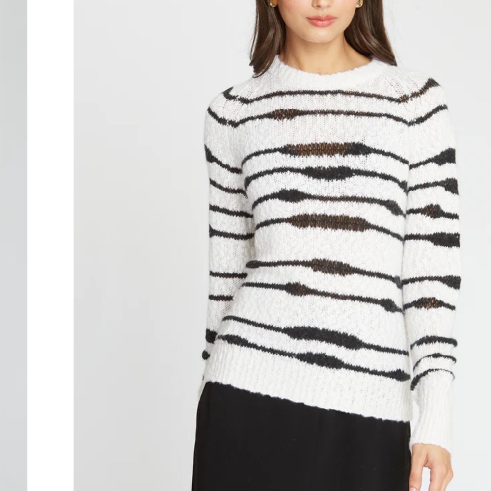 Autumn Cashmere Striped Raglan in Cream/Brown Sweater Size Small